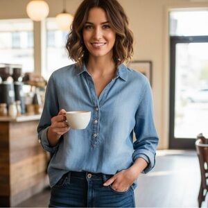 Cloth & Stone Indigo Button-Up tunic Shirt - Size Small.